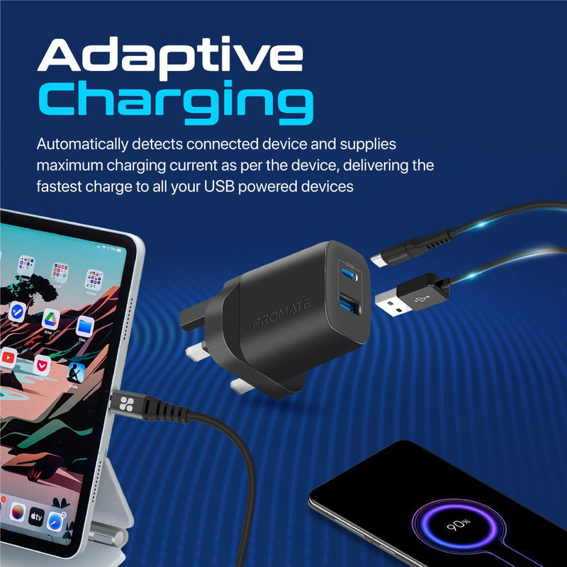 Promate Technologies - 17W High-Speed Dual Port Charger