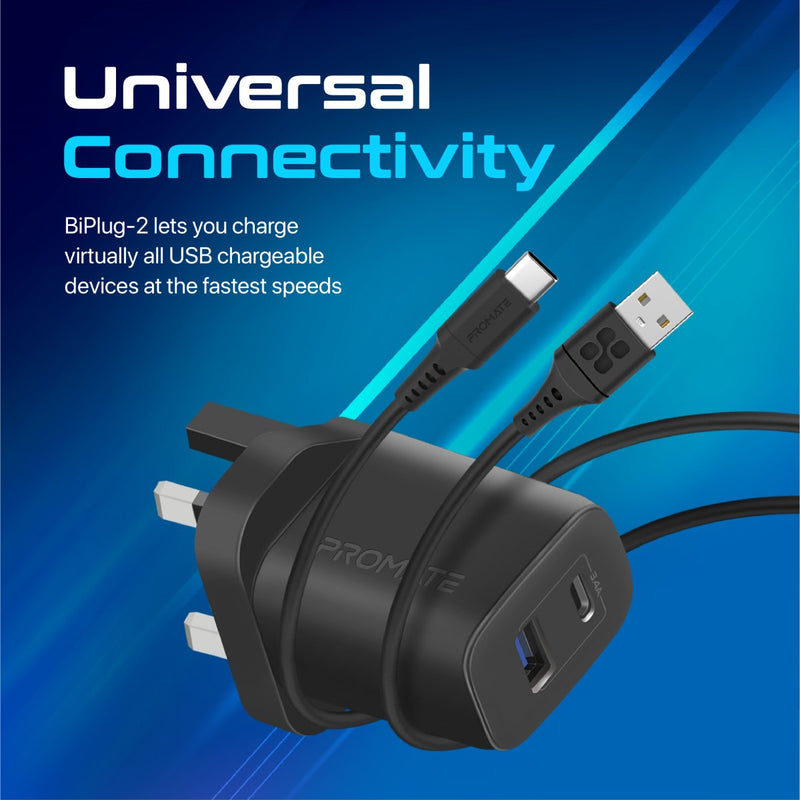 Promate Technologies - 17W High-Speed Dual Port Charger