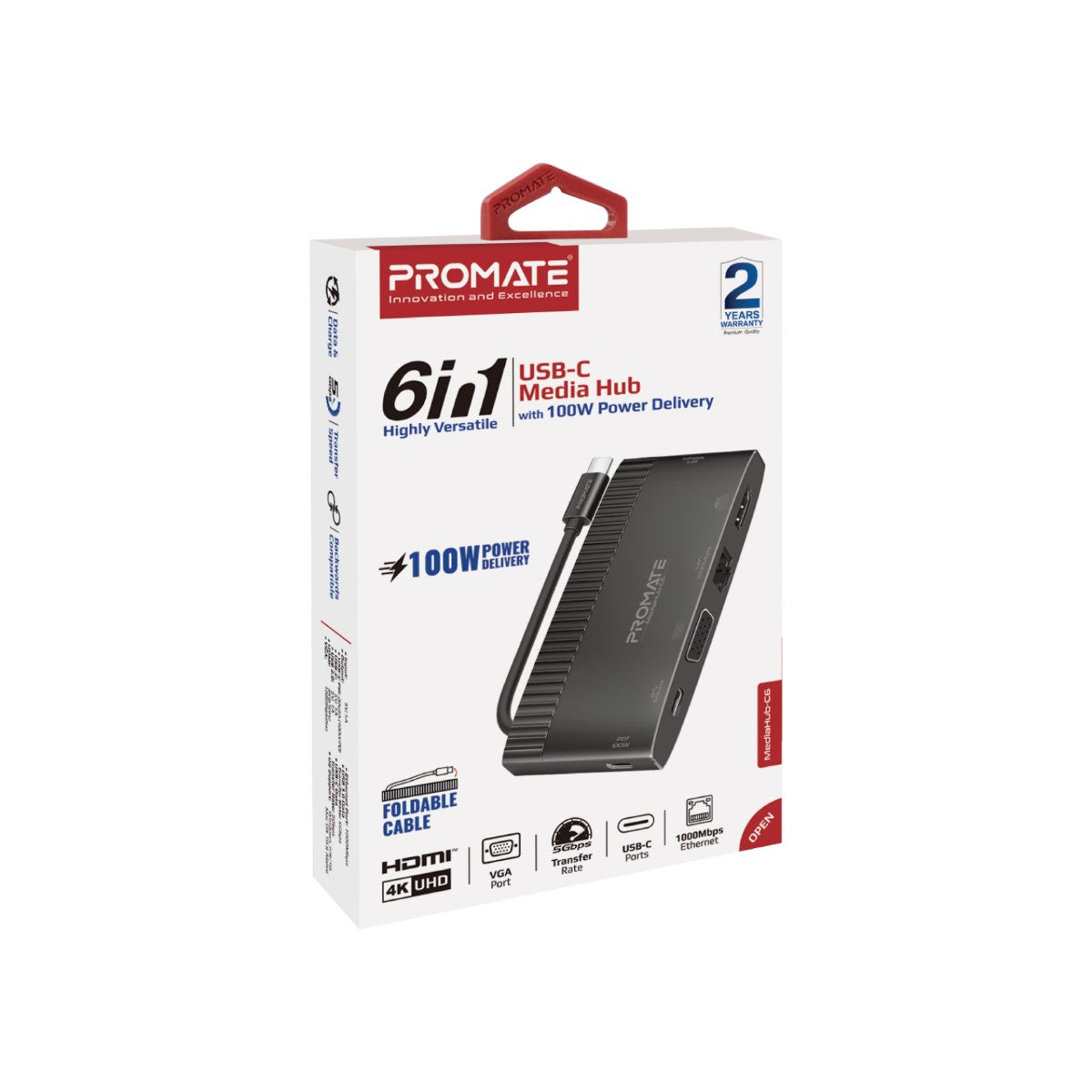 6-in-1 Highly Versatile USB-C Media Hub with 100W Power Delivery