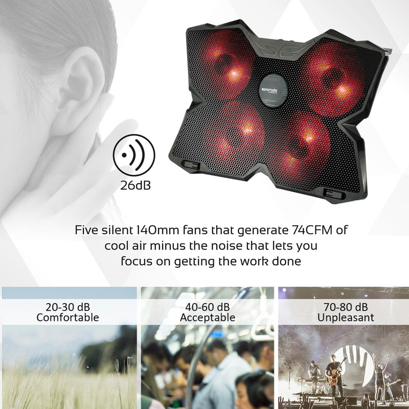 Promate Technologies - Ergonomic Laptop Cooling Pad with Silent Fan Technology