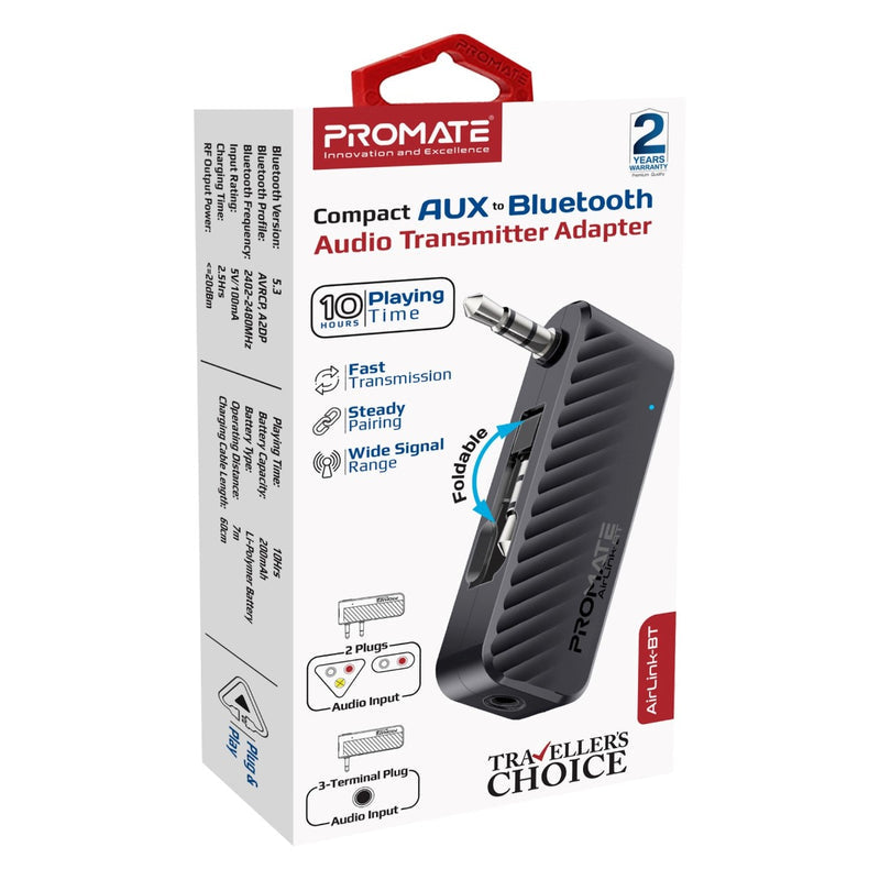 Promate Technologies - Compact AUX to Bluetooth Audio Transmitter Adapter