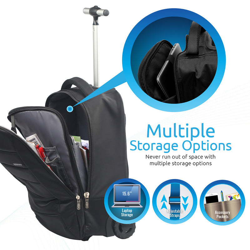 Promate Technologies - High Volume Heavy Duty Trolley Bag for Laptops up to 15.6” with Multiple Storage
