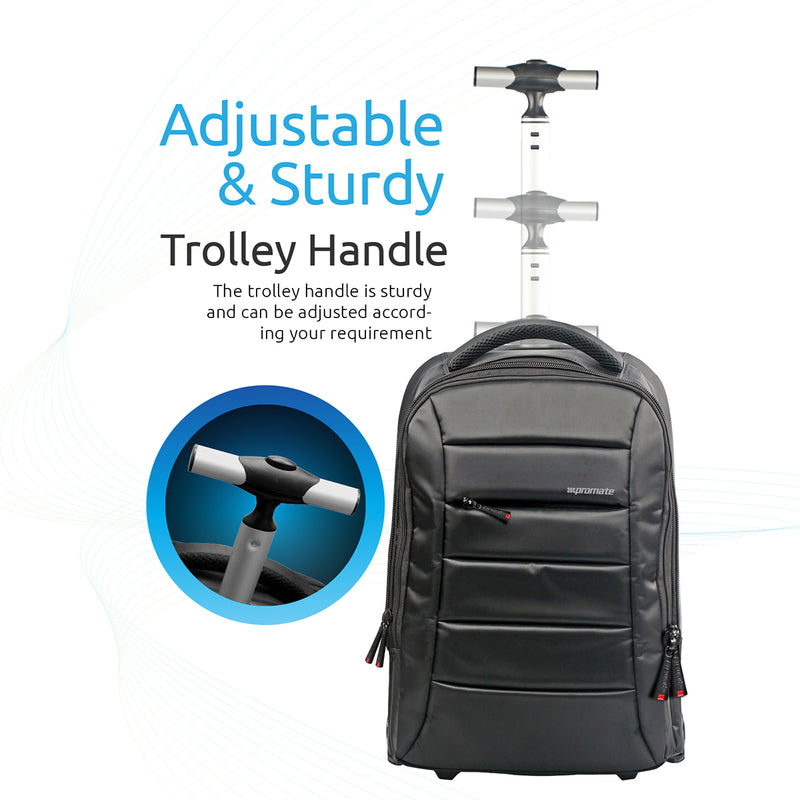 Promate Technologies - High Volume Heavy Duty Trolley Bag for Laptops up to 15.6” with Multiple Storage
