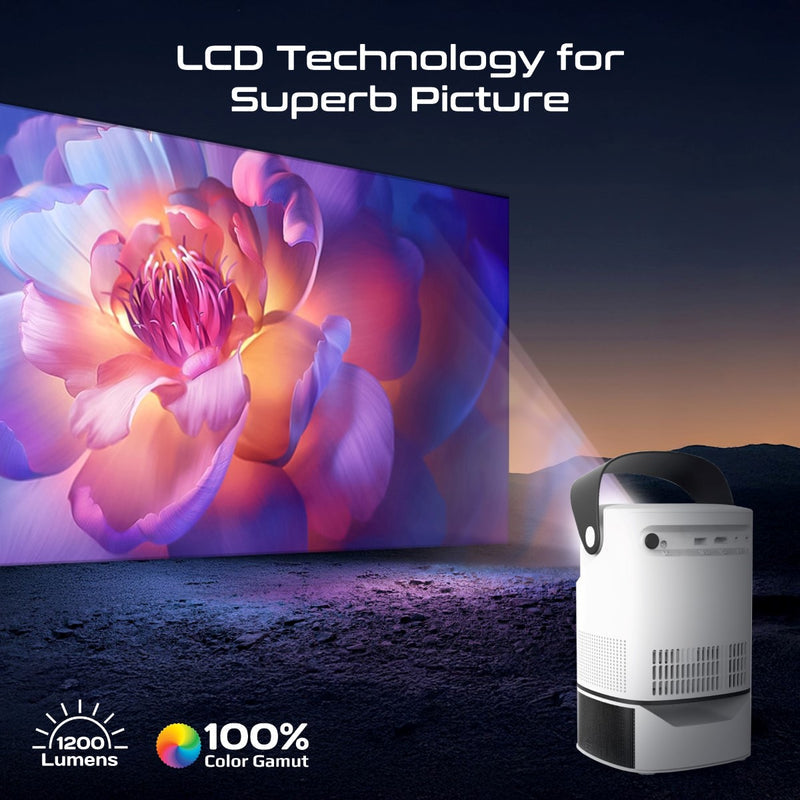 Promate Technologies - 4K Ultra HD Wireless LCD Projector with Built-In Speaker & Monopod Stand