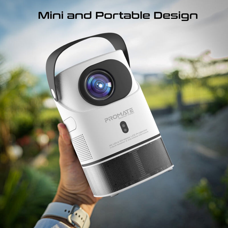 Promate Technologies - 4K Ultra HD Wireless LCD Projector with Built-In Speaker & Monopod Stand