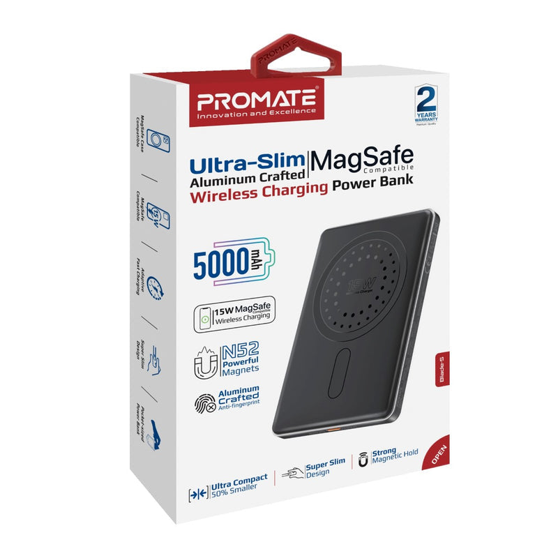 Promate Technologies - Ultra-Slim Aluminum Crafted MagSafe Compatible Wireless Charging Power