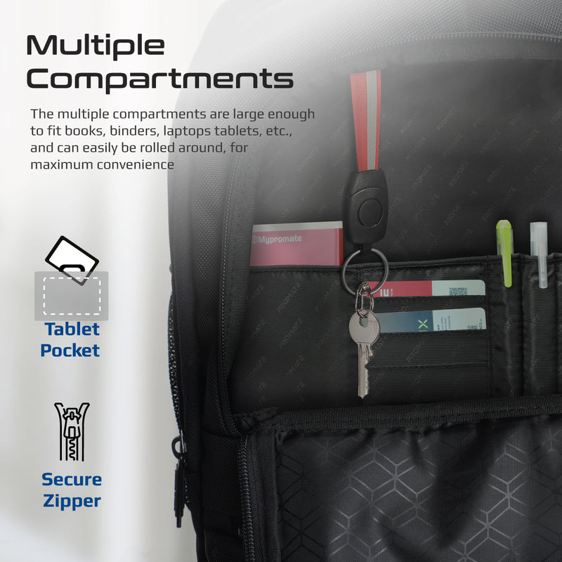 Promate Technologies - Multi-Functional 15.6” Laptop Trolley Bag with Large Multiple Compartments