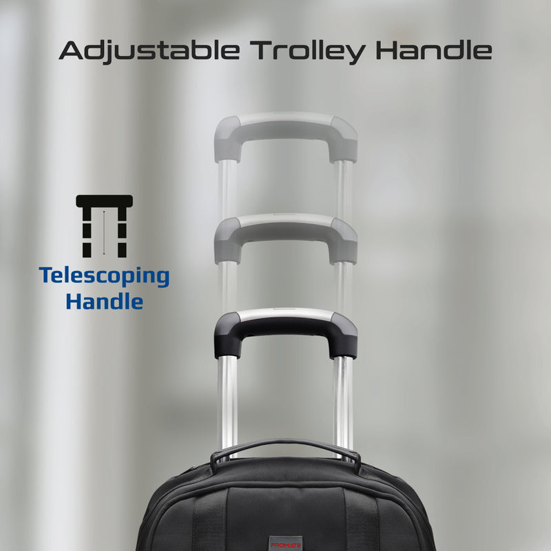 Promate Technologies - Multi-Functional 15.6” Laptop Trolley Bag with Large Multiple Compartments