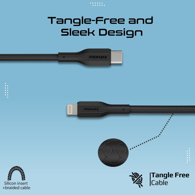 Promate Technologies - 3Pcs High Tensile Strength 27W USB-C to Lightning Cable Kit