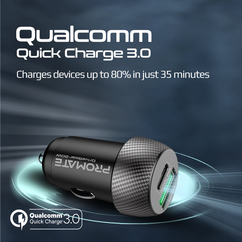 Promate Technologies - 20W Quick Charging Mini Car Charger