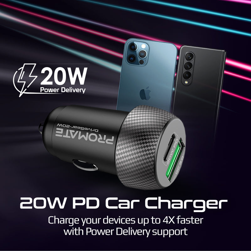 Promate Technologies - 20W Quick Charging Mini Car Charger