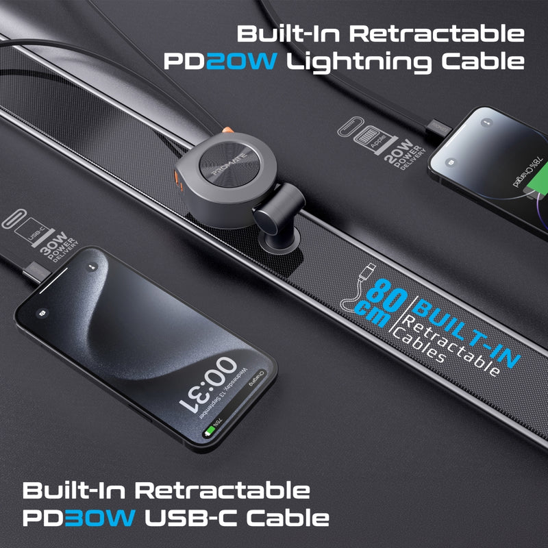 Promate Technologies - 88W Multi-Port Car Charger with Dual Retractable USB-C Cables