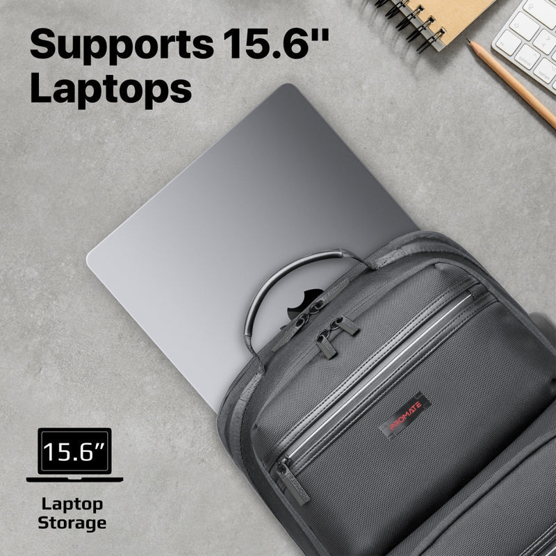 Promate Technologies - Heavy Duty Lightweight Backpack for 15.6” Laptops with Compartments