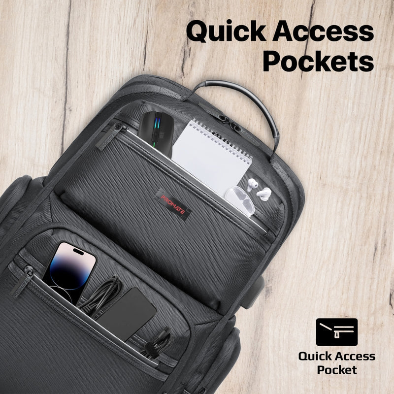 Promate Technologies - Heavy Duty Lightweight Backpack for 15.6” Laptops with Compartments