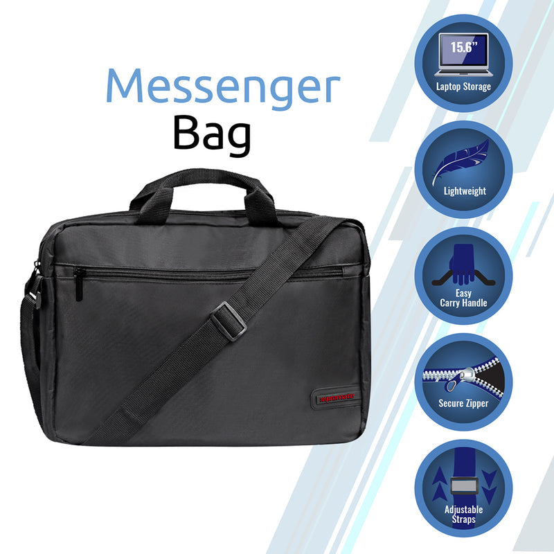 Promate Technologies - Premium Lightweight Messenger Bag for Laptops up to 15.6” with Front Storage Zipper