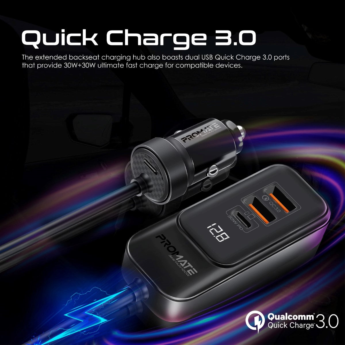 120W RapidCharge™ Car Charger with Multi-Port Backseat Charging Hub