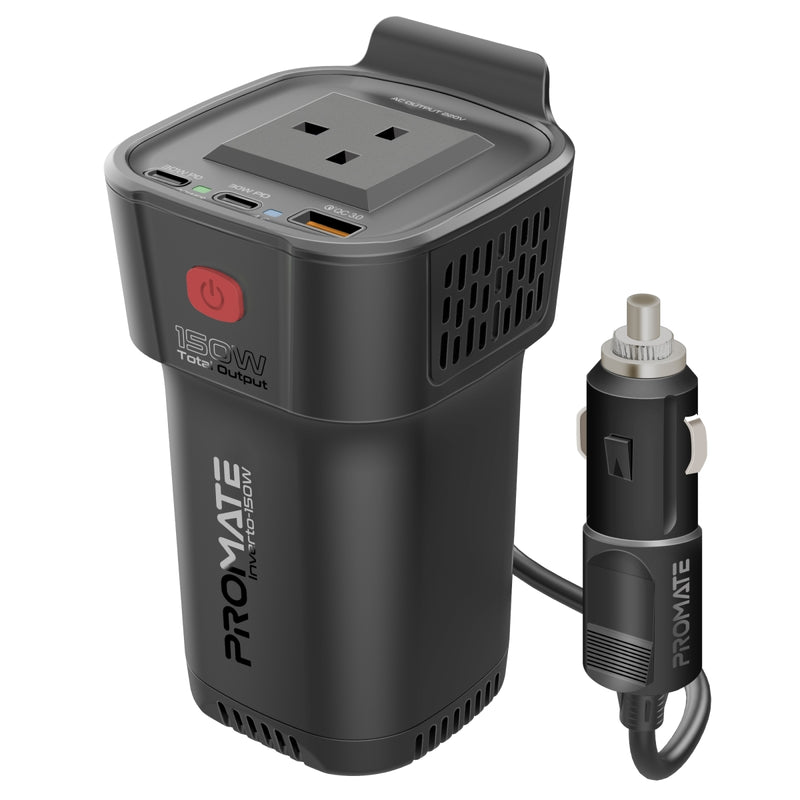Promate Technologies - Multi-Port DC to AC Power Inverter with 150W AC Socket