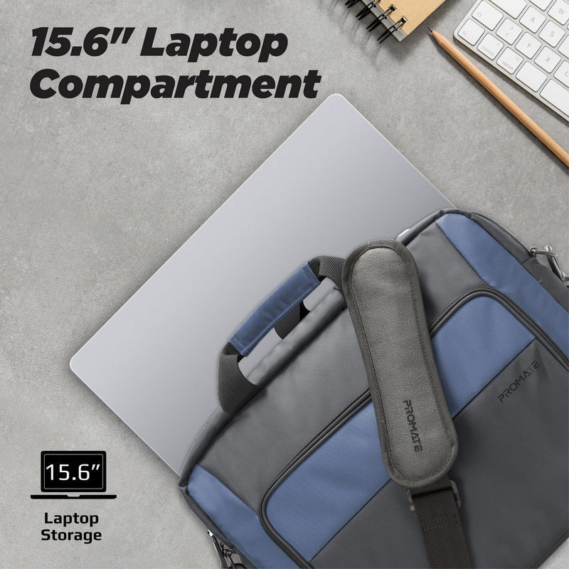 Promate Technologies - Large Capacity Messenger bag with Multiple Compartments for 15.6” Laptops