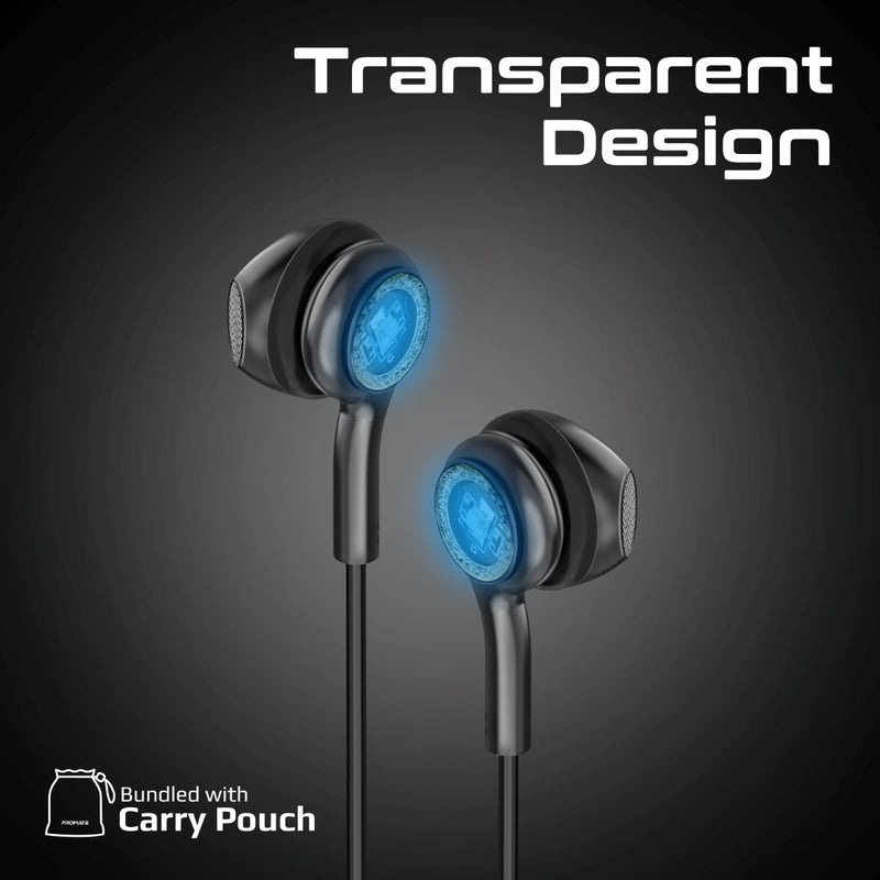Promate Technologies - LumiSound™ Transparent Stereo USB-C Wired RGB Earphones