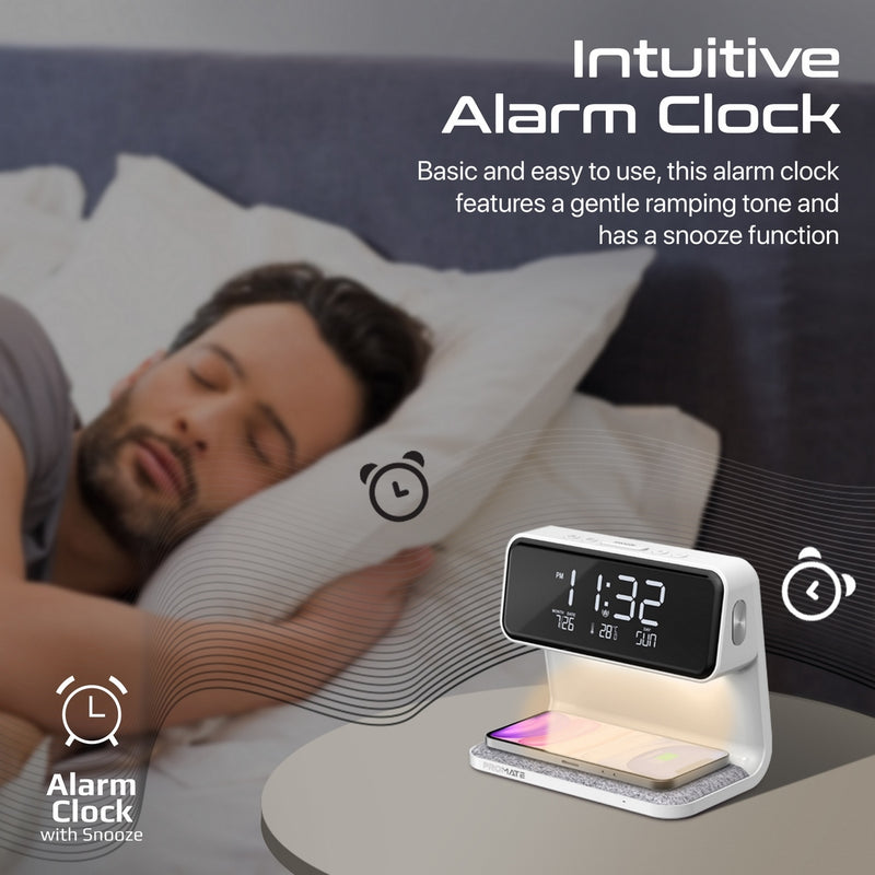 Promate Technologies - Multi-Function LED Alarm Clock with 15W Wireless Charger