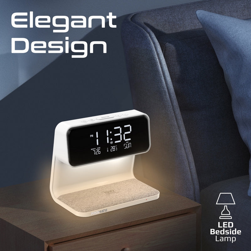 Promate Technologies - Multi-Function LED Alarm Clock with 15W Wireless Charger