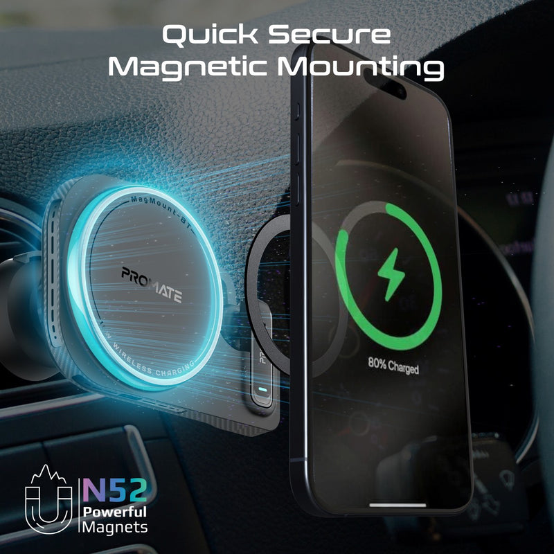 Promate Technologies - 2-in-1 MagSafe Compatible 15W Wireless Car Charger with Built-in Wirel