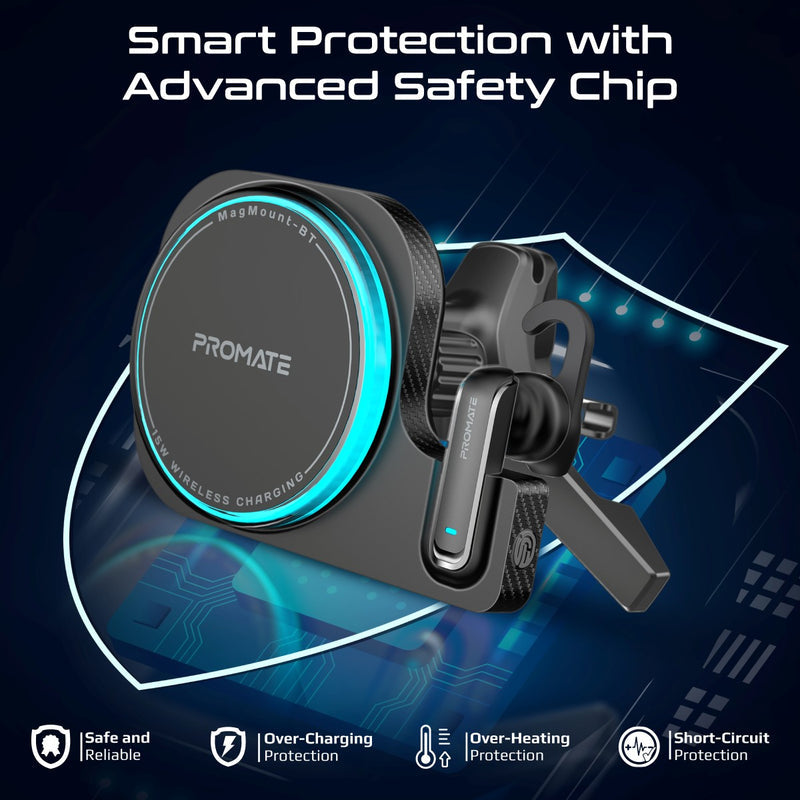 Promate Technologies - 2-in-1 MagSafe Compatible 15W Wireless Car Charger with Built-in Wirel