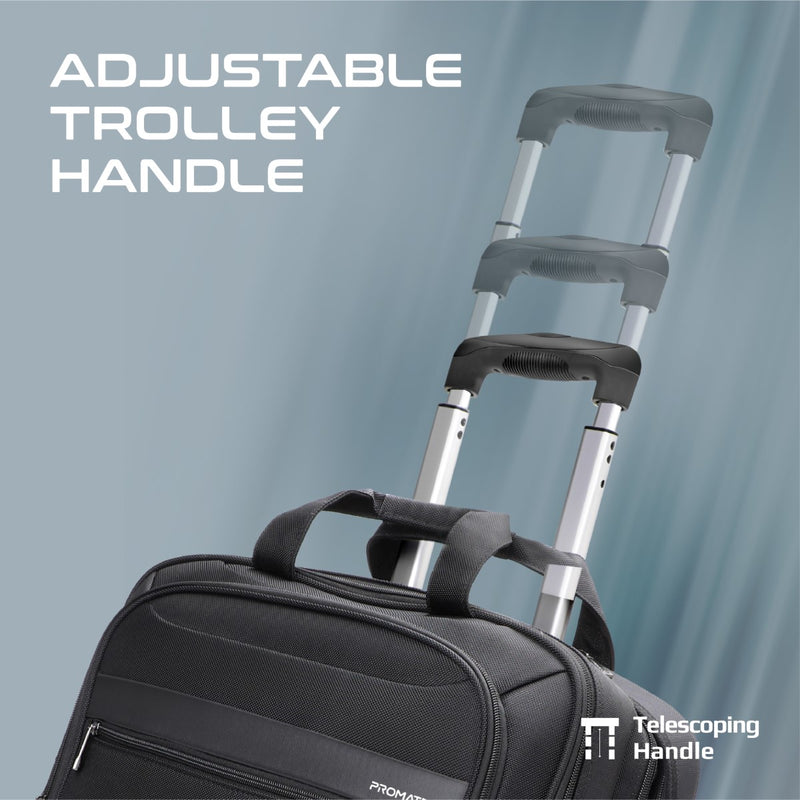 Promate Technologies - Versatile Travel Trolley Bag for 16” Laptop with Multiple Compartments