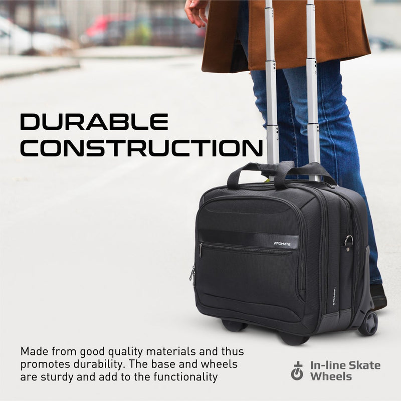 Promate Technologies - Versatile Travel Trolley Bag for 16” Laptop with Multiple Compartments