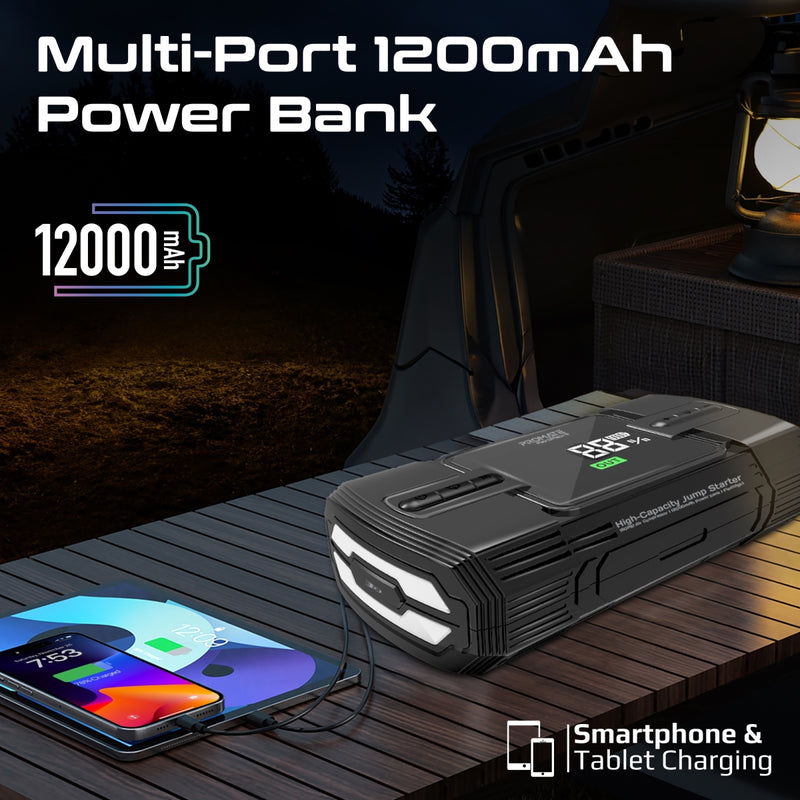 Promate Technologies - 1200A/12V High-Capacity Jump Starter 150PSI Air Compressor with 12000m