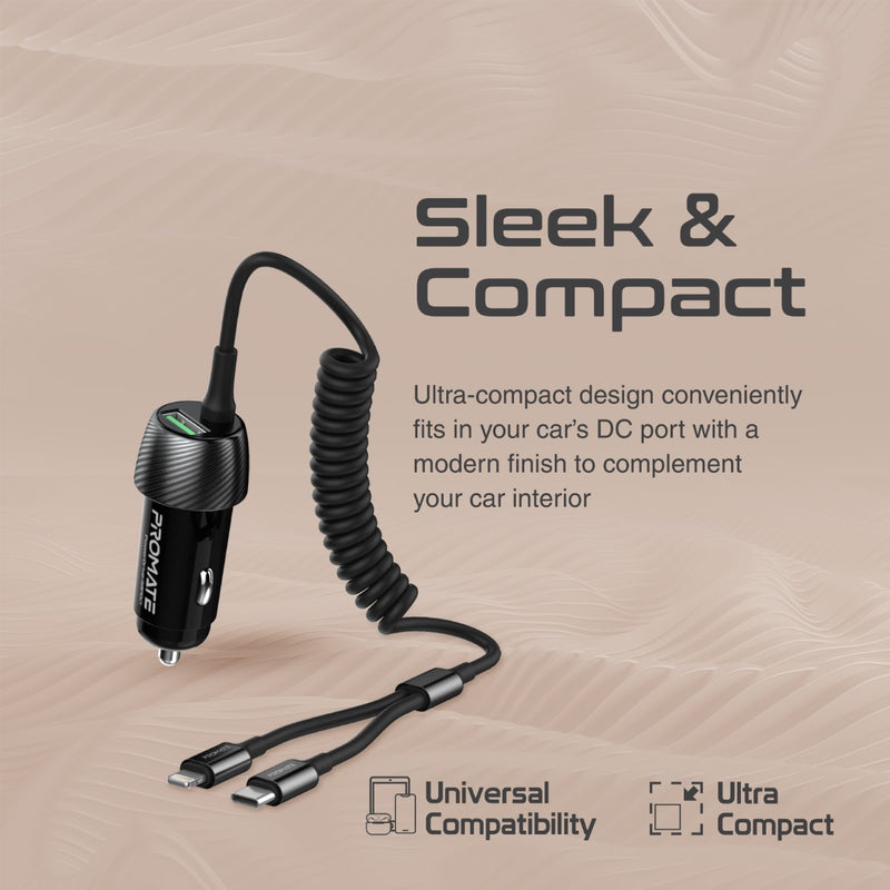 Promate Technologies - 33W Quick Charging Car Charger with USB-C Cable