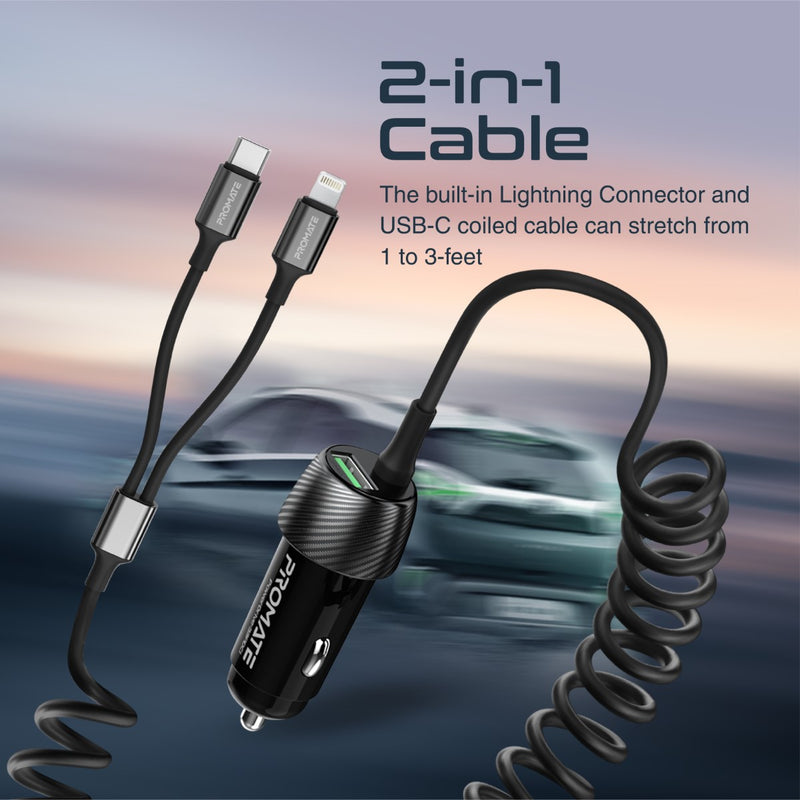 Promate Technologies - 33W Quick Charging Car Charger with USB-C Cable