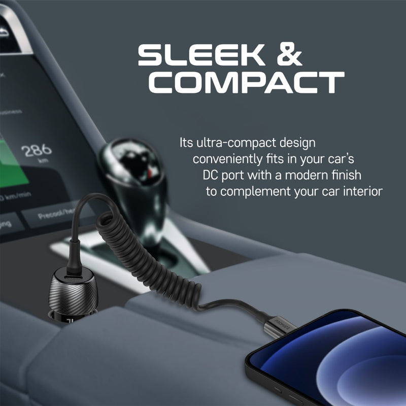 Promate Technologies - 33W Quick Charging Car Charger with Lightning Connector Cable