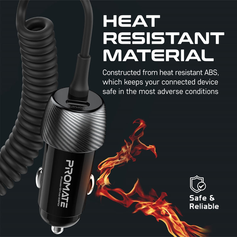 Promate Technologies - 33W Quick Charging Car Charger with Lightning Connector Cable