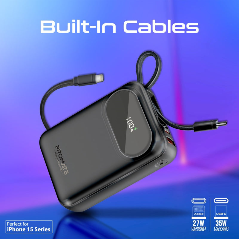 Promate Technologies - Ultra Compact 35W SuperSpeed™ Power Bank with Built-In USB-C & Lightni