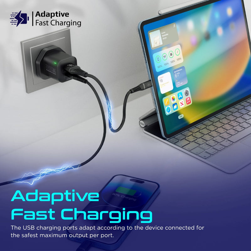 Promate Technologies - Ultra-Fast Dual Port AC Charger with 25W Power Delivery and QC 3.0