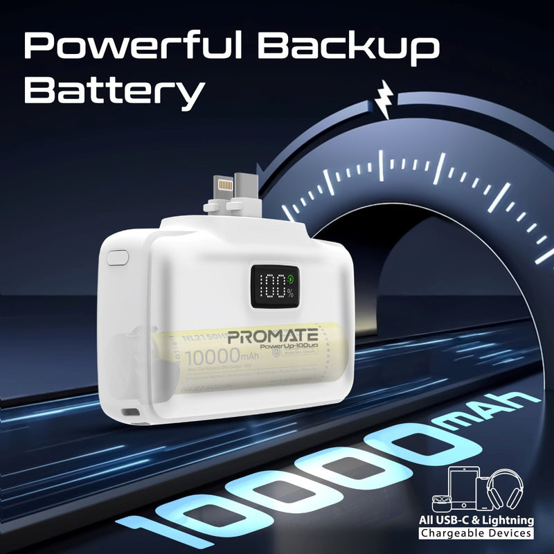 Promate Technologies - Ultra-Compact Fast Charging Power Bank with Dual folding USB-C and Lig