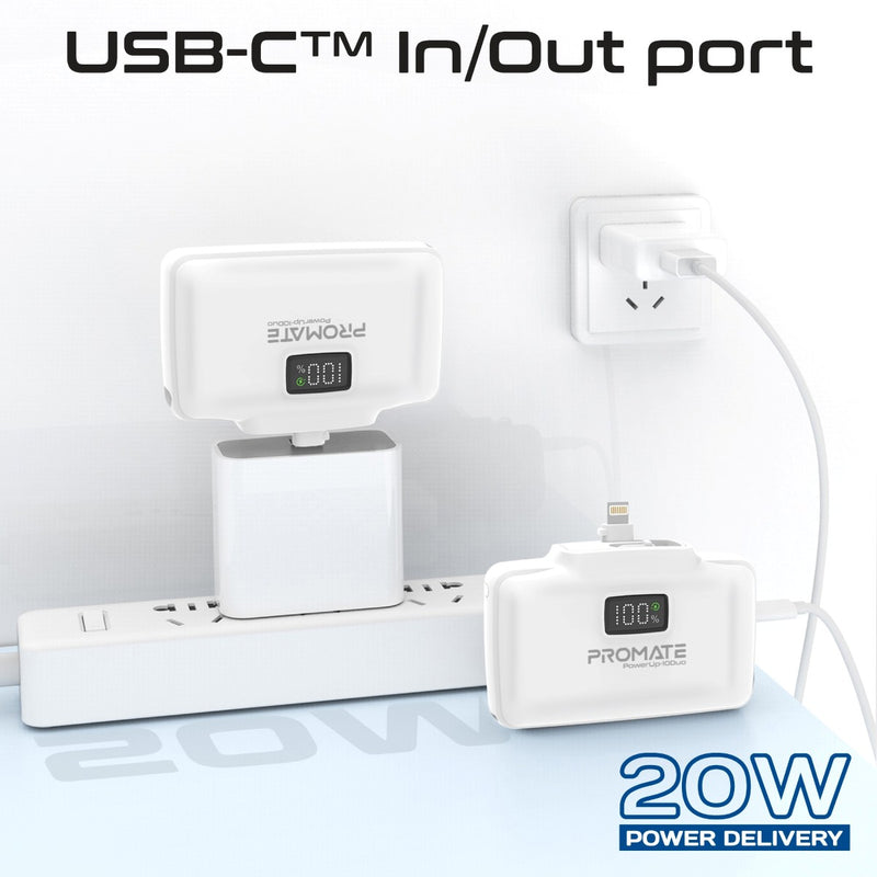 Promate Technologies - Ultra-Compact Fast Charging Power Bank with Dual folding USB-C and Lig