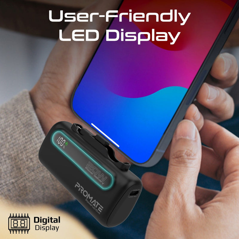 Promate Technologies - Ultra-Compact Fast Charging Power Bank with Dual foldable USB-C™ & Lig