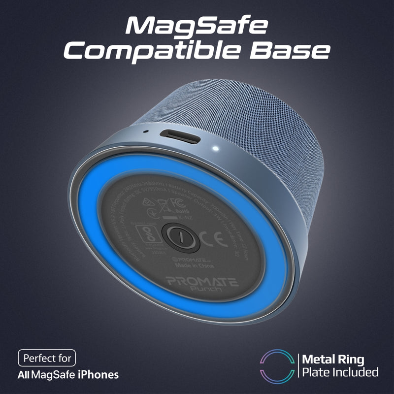Promate Technologies - High-Fidelity Mini Bluetooth Speaker with MagSafe Compatible Base