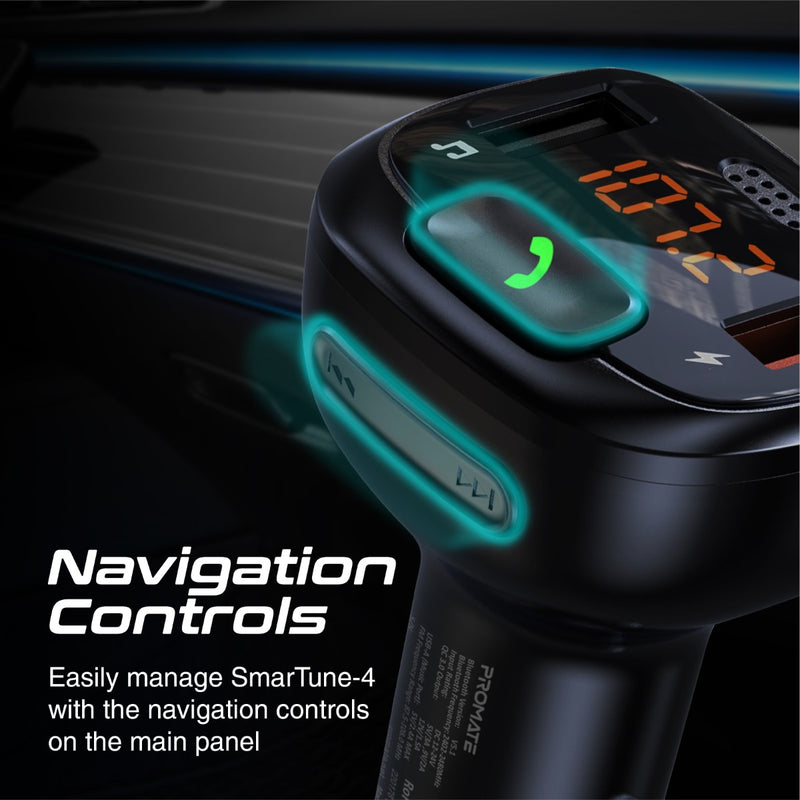 Promate Technologies - FM Transmitter Kit with Handsfree & Quick Charge 3.0