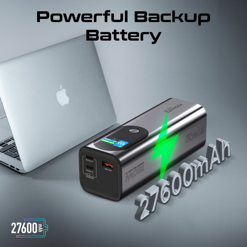 Promate Technologies - Ultra-Compact 160W Multi-Port PD 3.1 Power Bank with TFT LCD Screen