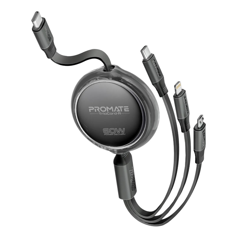 Promate Technologies - 3-in-1 Ultra-Fast Retractable Multi-Connector Cable