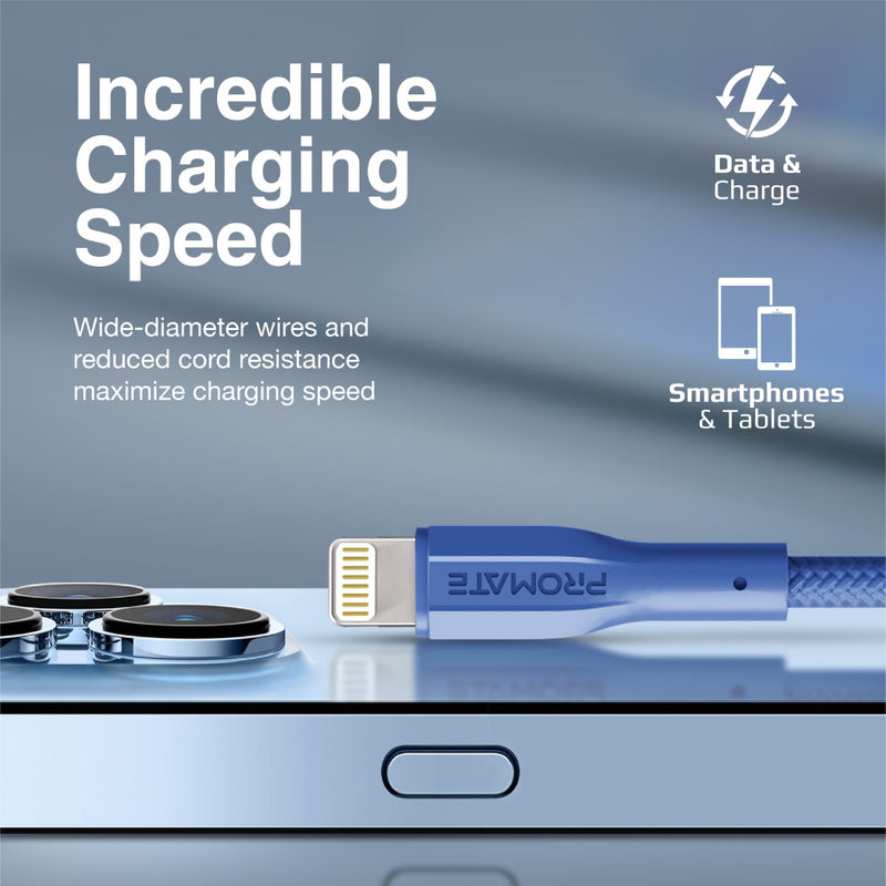 Promate Technologies - High Tensile Strength Data & Charge Cable for Apple Devices