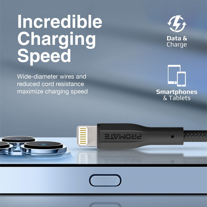 Promate Technologies - High Tensile Strength Data & Charge Cable for Apple Devices