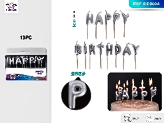 Happy birthday candle silver 13pc