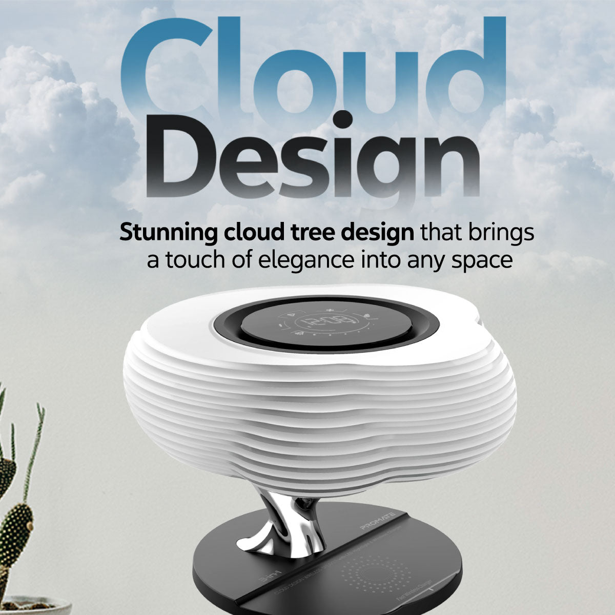 3-in-1 Cloud Design Wireless Speaker with LED Nightlight and Wireless Charger