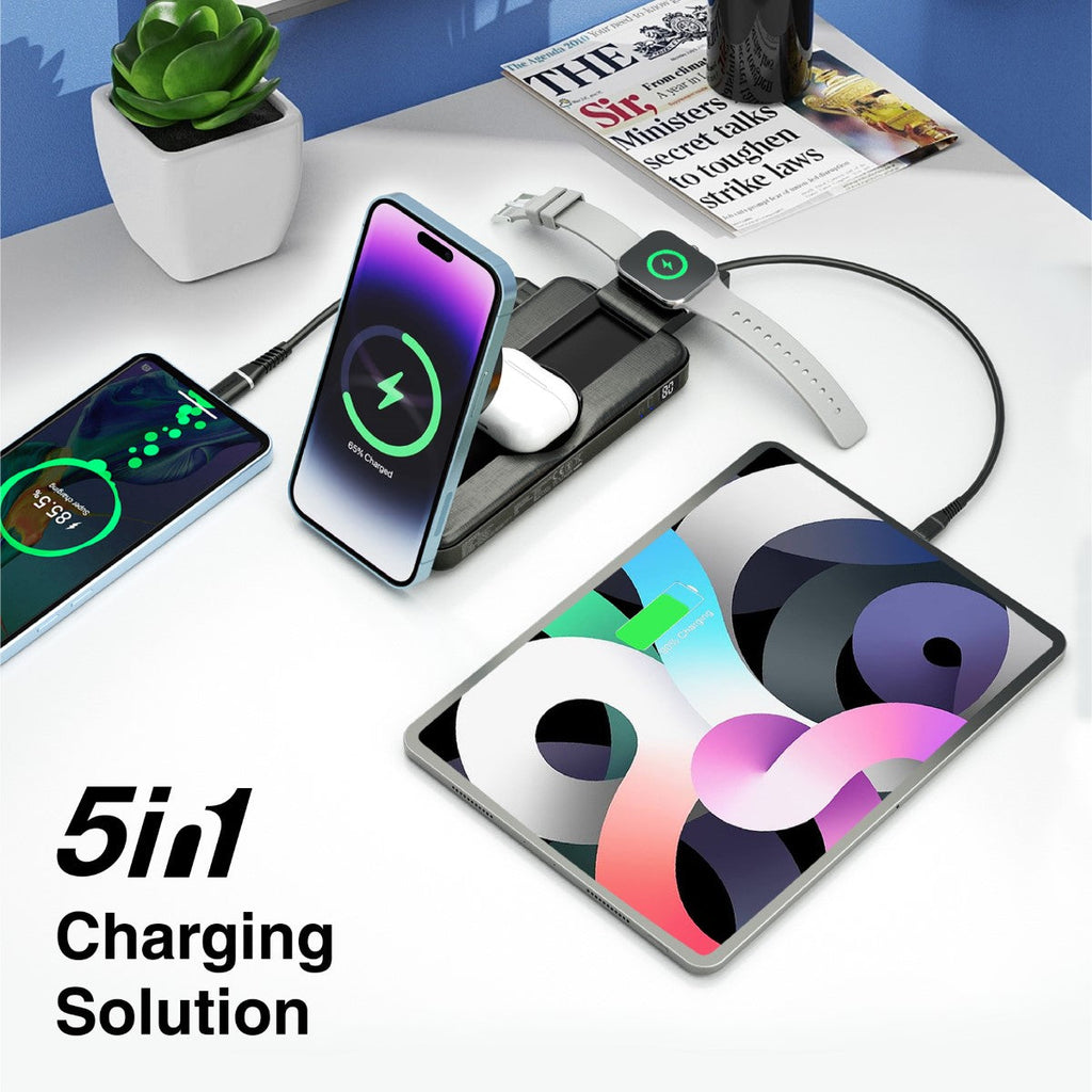5-in-1 Foldable MagSafe Compatible Wireless Charging Power Bank