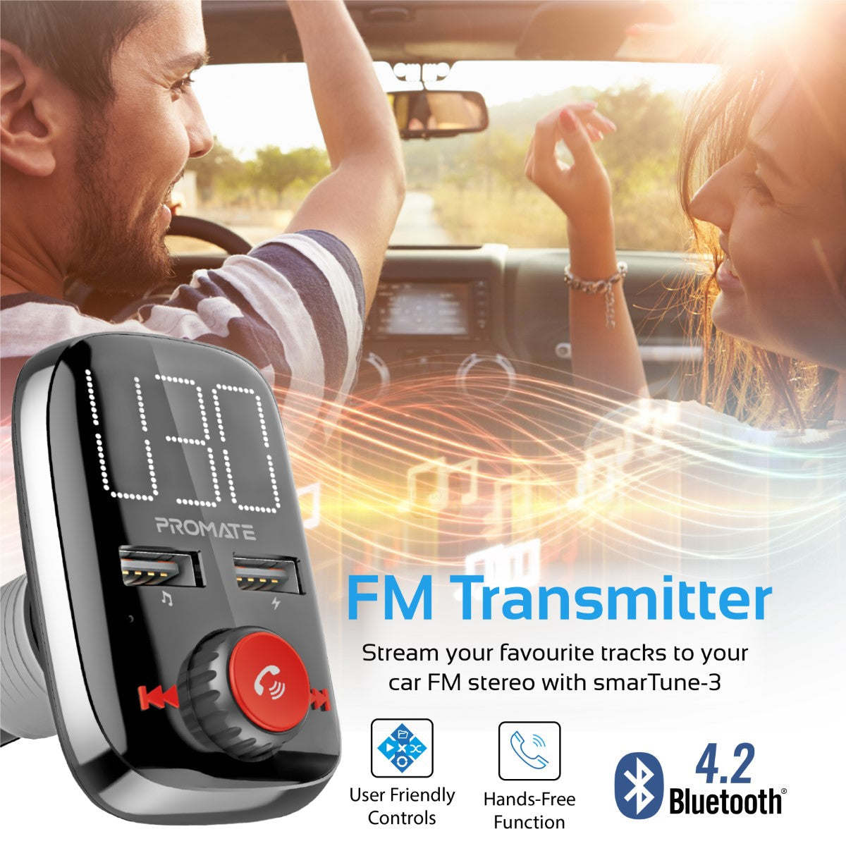 Wireless In-Car FM Transmitter With Dual USB Charging Ports