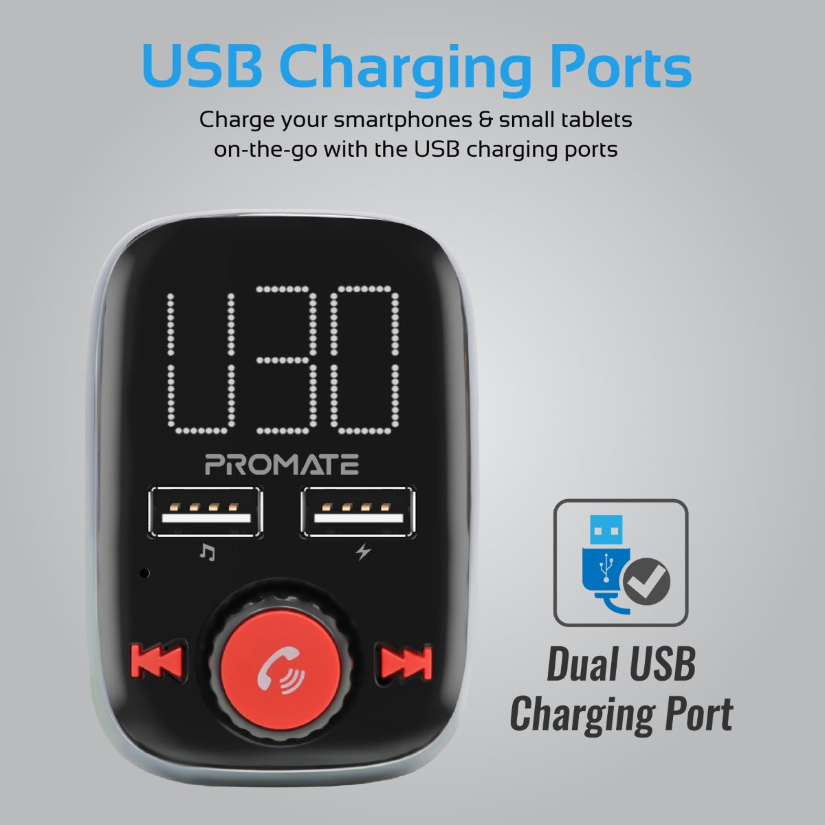 Wireless In-Car FM Transmitter With Dual USB Charging Ports